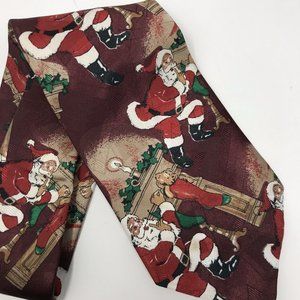 Fling Christmas Holiday Tie Necktie Santa Stockings Fireplace Brown Red Green